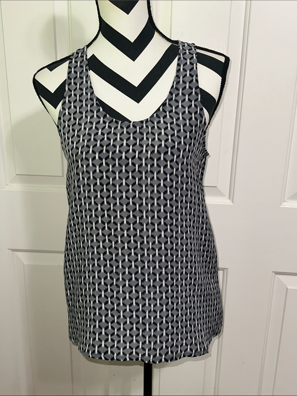 Joie Black & White Geometric Silk Tank